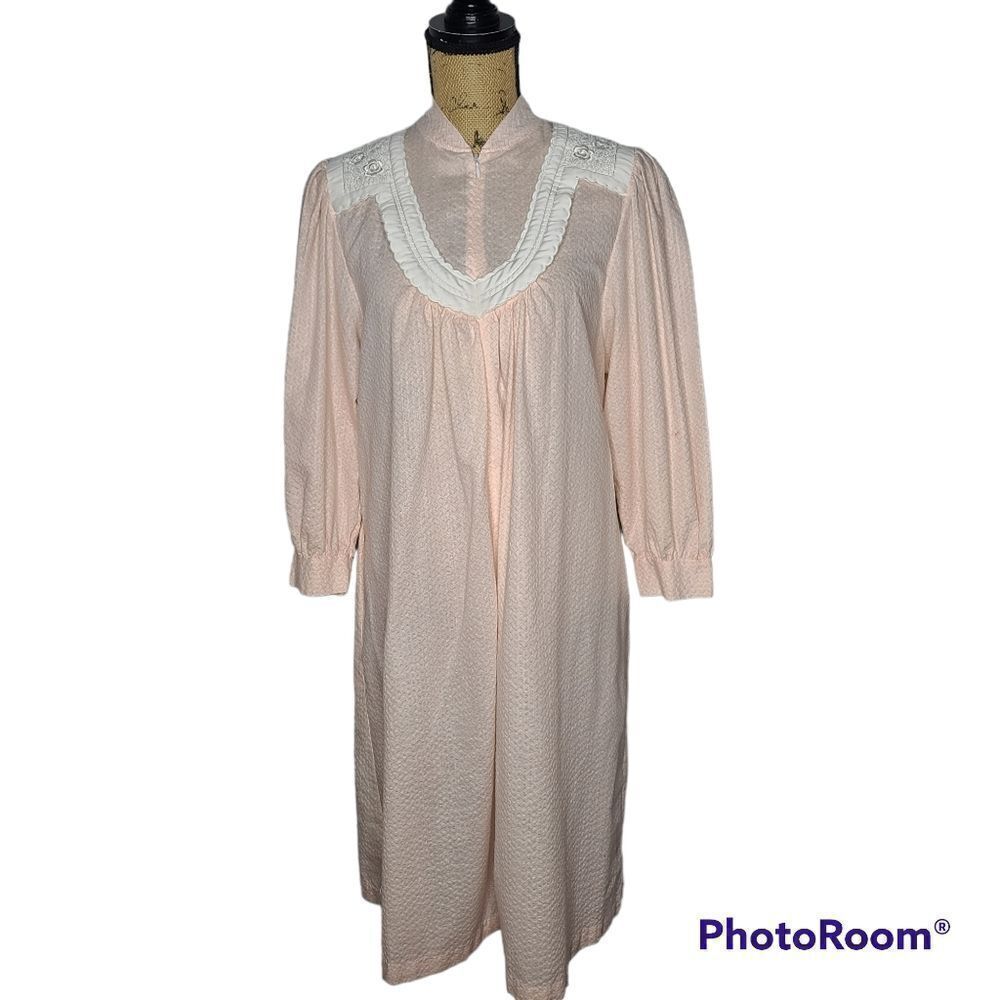 Vintage Pale Pink White Collar Long Sleeve Night Gown House Dress